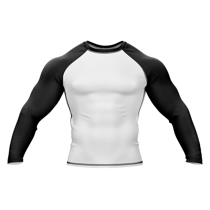 Drakos White with Black Sleeve Ranked BJJ Rashgaurd