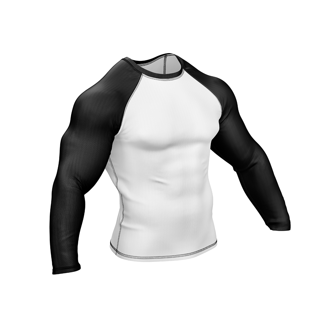 Drakos White with Black Sleeve Ranked BJJ Rashgaurd