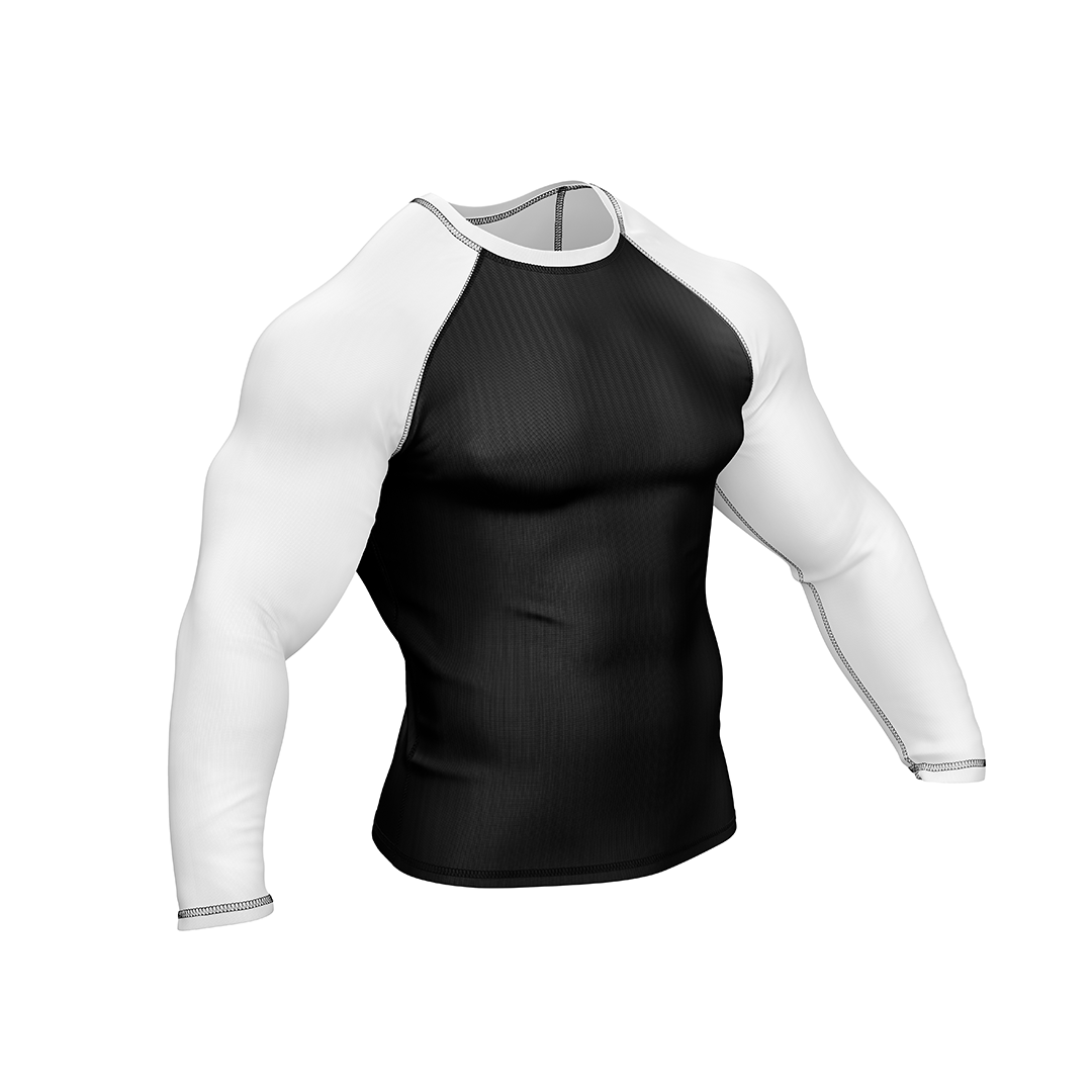 Drakos Black with White Sleeve Ranked BJJ Rashgaurd