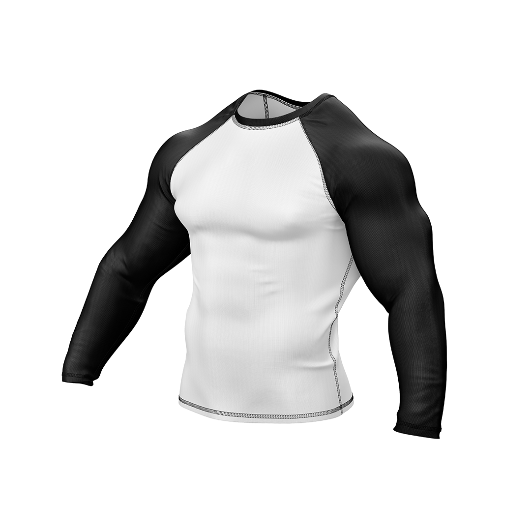 Drakos White with Black Sleeve Ranked BJJ Rashgaurd