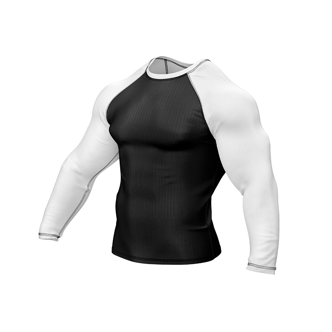 Drakos Black with White Sleeve Ranked BJJ Rashgaurd