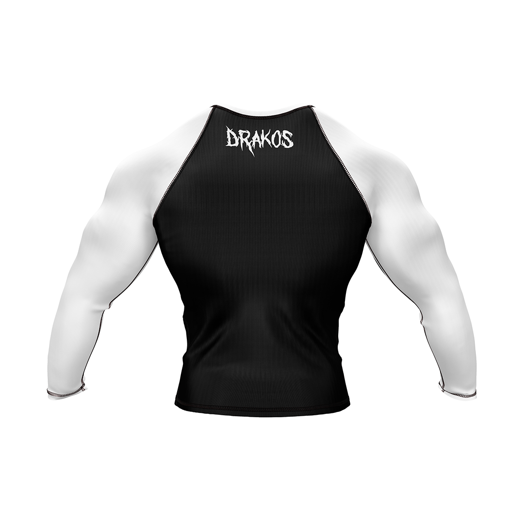 Drakos Black with White Sleeve Ranked BJJ Rashgaurd