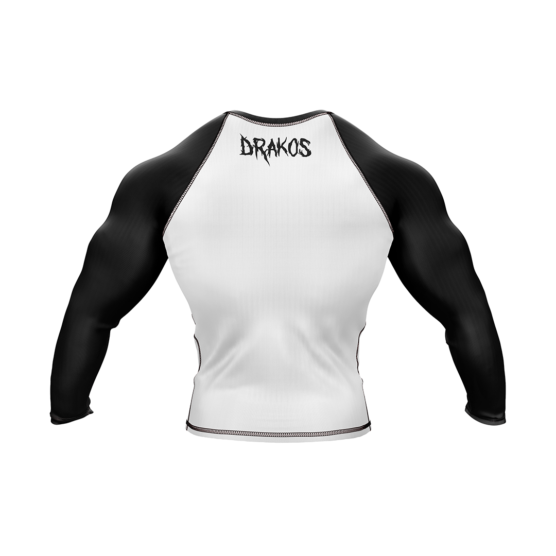 Drakos White with Black Sleeve Ranked BJJ Rashgaurd