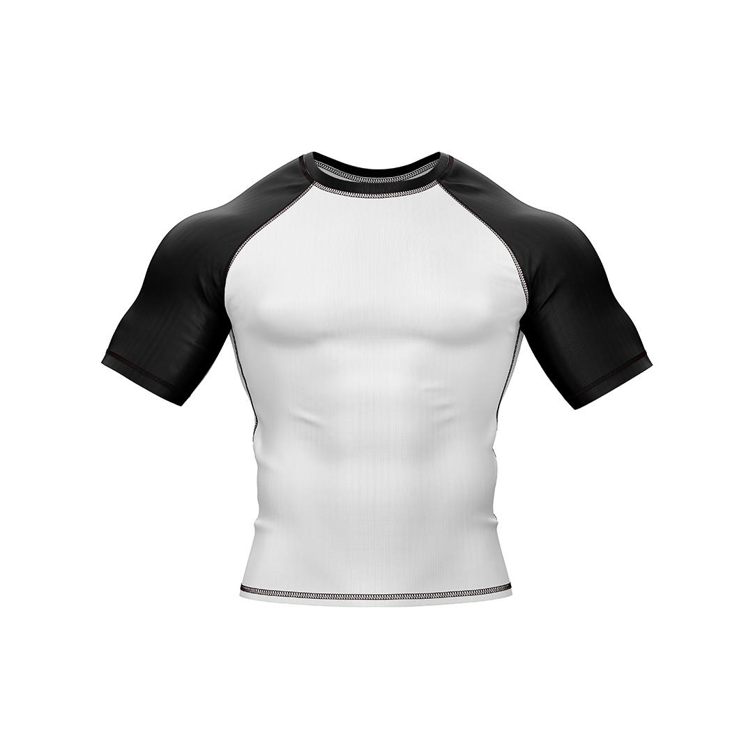 Drakos White with Black Sleeve Ranked BJJ Rashgaurd