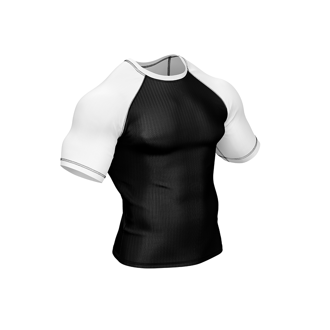 Drakos Black with White Sleeve Ranked BJJ Rashgaurd