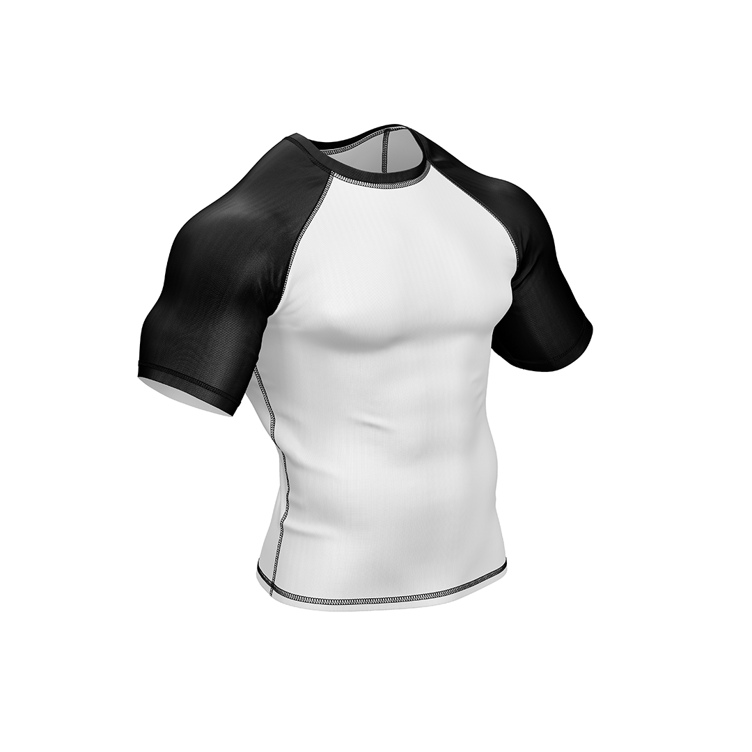 Drakos White with Black Sleeve Ranked BJJ Rashgaurd