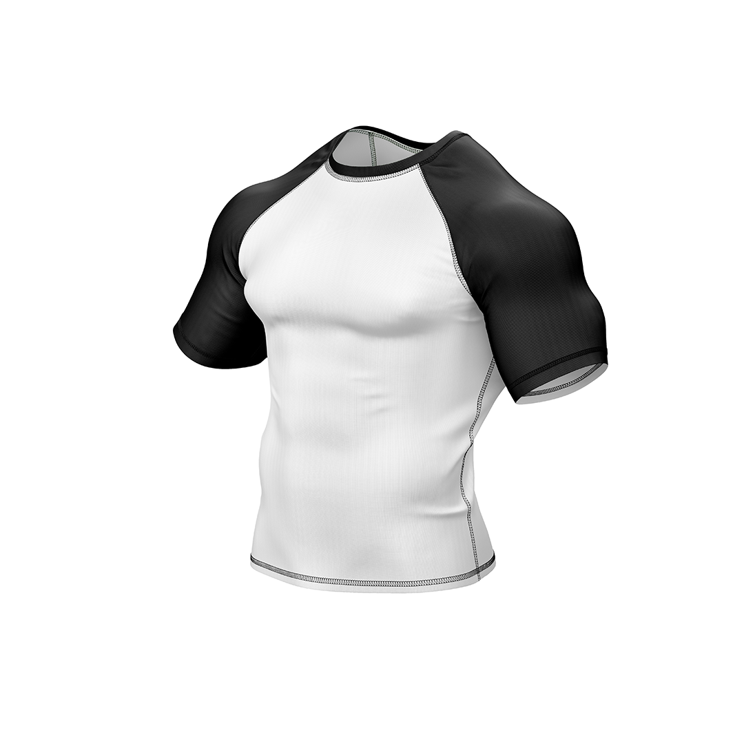 Drakos White with Black Sleeve Ranked BJJ Rashgaurd