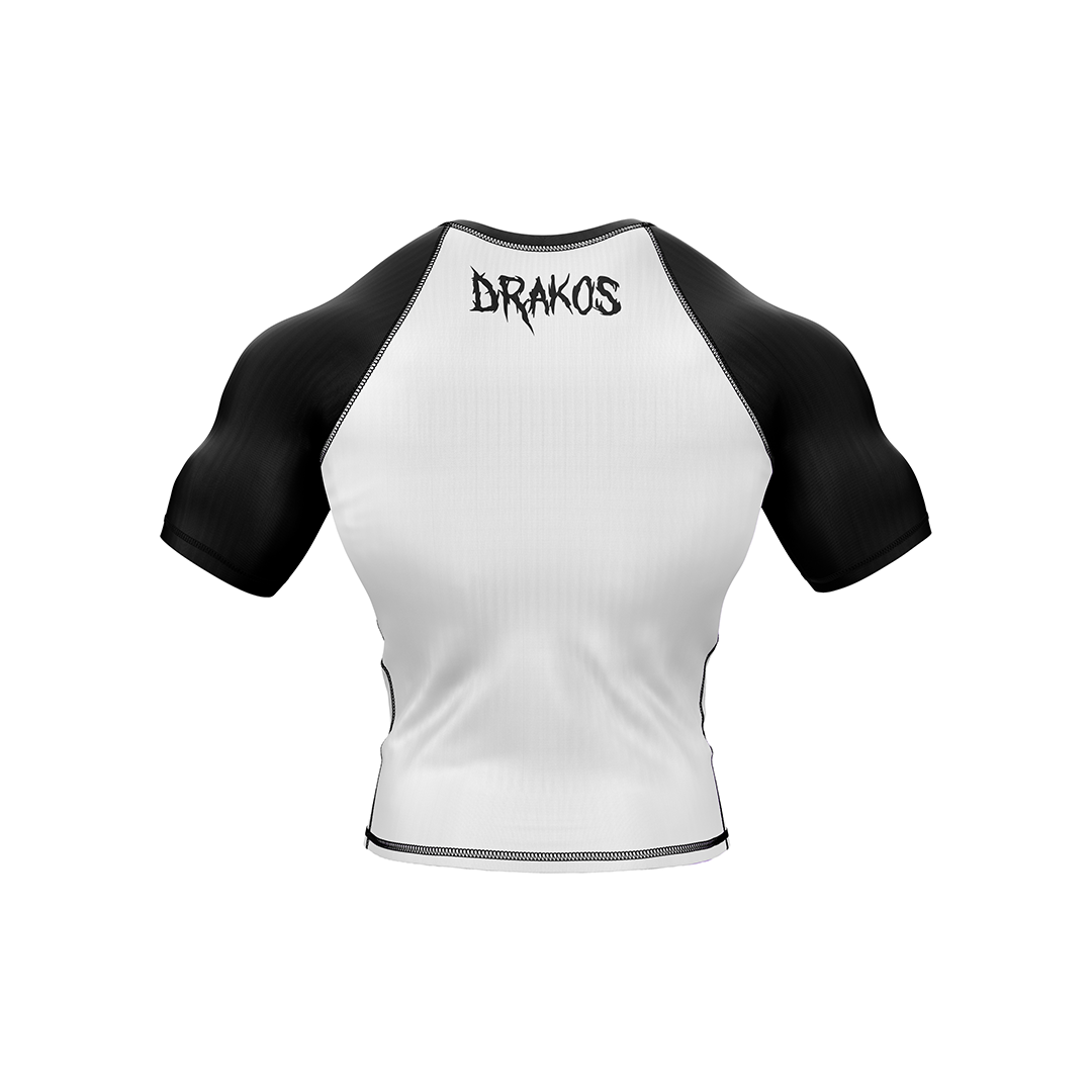 Drakos White with Black Sleeve Ranked BJJ Rashgaurd